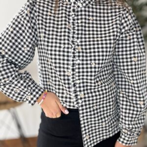 Camisa VICHY corazones bordados