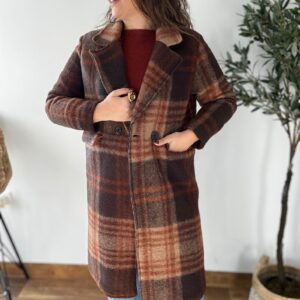 Abrigo LANA largo cuadros marrón