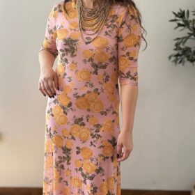 Vestido GASA flores amarillo y rosa