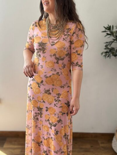 Vestido TUL flores amarillo y rosa