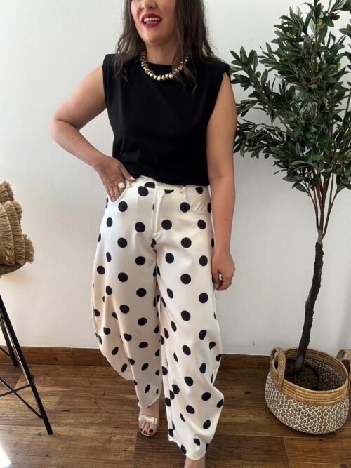 Pantalón BALLOON lunares blanco