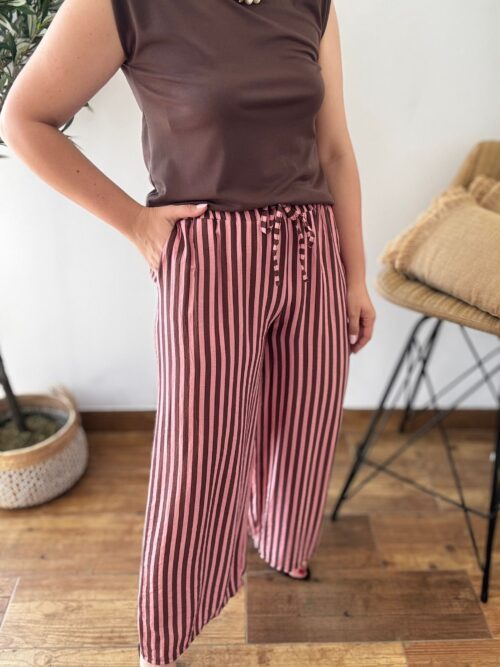 Pantalón RAYAS bicolor rosa y chocolate