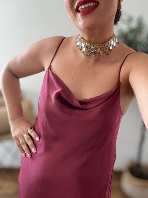 Vestido SATINADO Burdeos