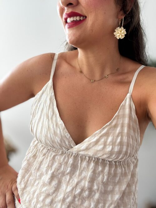Vestido VICHY volante beige