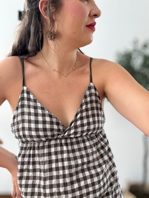 Vestido VICHY volante chocolate